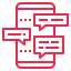 KI_Park Ein rotes Symbol eines Telefons mit Sprechblasen darauf, das ein KI-Netzwerk darstellt.