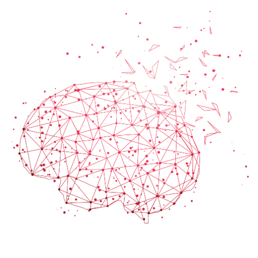 KI_Park Ein rotes Gehirn mit Punkten, das das Innovationsökosystem und KI-Netzwerk Europas darstellt.