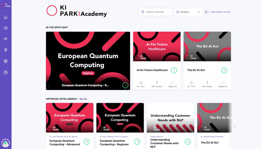 KI_Park Ein Screenshot einer Website, die das europäische KI-Innovationsökosystem der Parkakademie präsentiert.